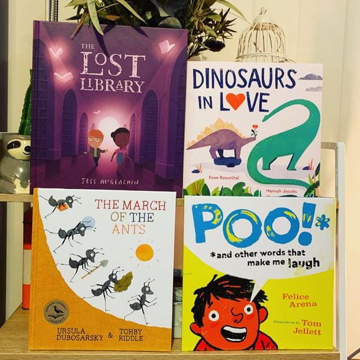 The Lost Library, Dinosaurs In Love, The March Of The Ants, and Poo! And Other Words That Make Me Laugh